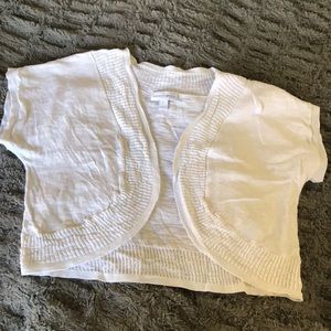 White Crochet trim cardigan L open front shrug lightweight breezy knit